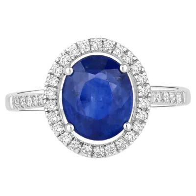 Pre-owned 1stdibs Blue Sapphire Ring With Diamonds 3.18 Carats 18k White Gold