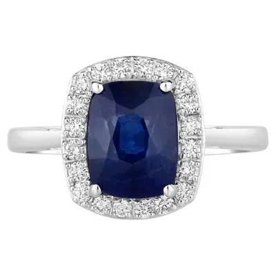 Pre-owned 1stdibs Blue Sapphire Ring With Diamonds 3.4 Carats 18k White Gold