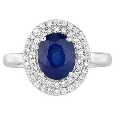 Pre-owned 1stdibs Blue Sapphire Ring With Diamonds 3.42 Carats 18k White Gold