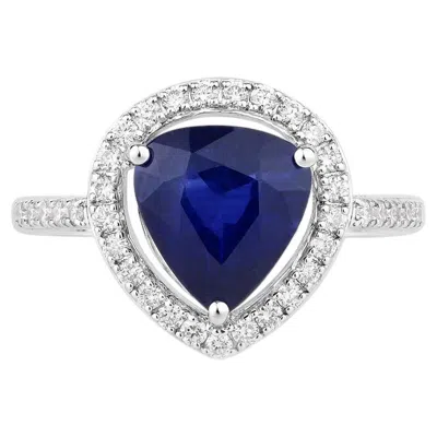 Pre-owned 1stdibs Blue Sapphire Ring With Diamonds 3.44 Carats 18k White Gold