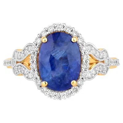 Pre-owned 1stdibs Blue Sapphire Ring With Diamonds 3.46 Carats 18k Yellow Gold