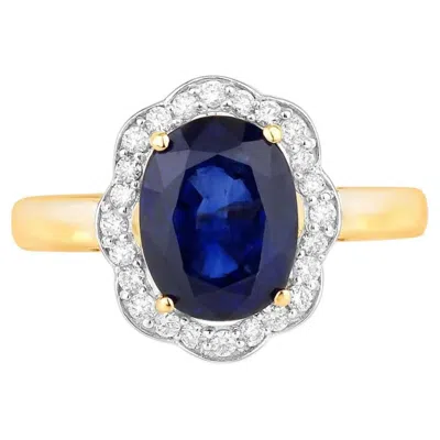Pre-owned 1stdibs Blue Sapphire Ring With Diamonds 3.54 Carats 18k Yellow Gold