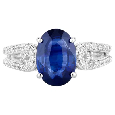 Pre-owned 1stdibs Blue Sapphire Ring With Diamonds 3.58 Carats 18k White Gold