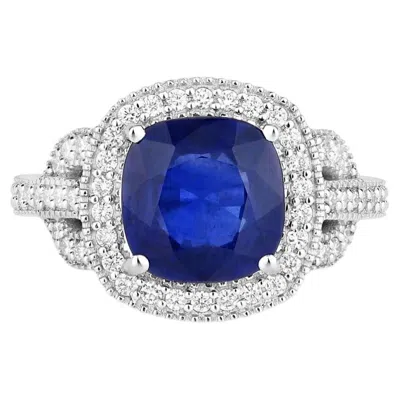 Pre-owned 1stdibs Blue Sapphire Ring With Diamonds 3.6 Carats 18k White Gold