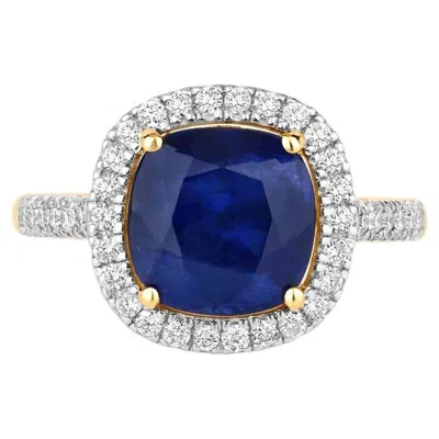 Pre-owned 1stdibs Blue Sapphire Ring With Diamonds 3.72 Carats 18k Yellow Gold