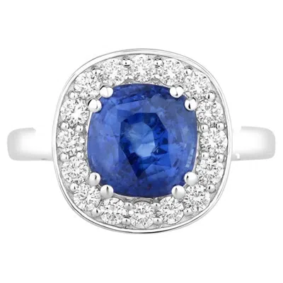Pre-owned 1stdibs Blue Sapphire Ring With Diamonds 3.86 Carats 18k White Gold