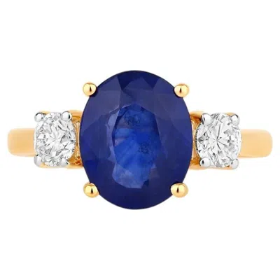 Pre-owned 1stdibs Blue Sapphire Ring With Diamonds 4.1 Carats 18k Yellow Gold