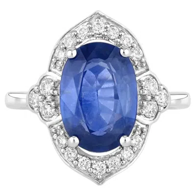 Pre-owned 1stdibs Blue Sapphire Ring With Diamonds 4.12 Carats 18k White Gold