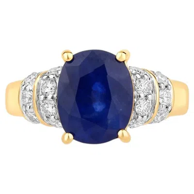 Pre-owned 1stdibs Blue Sapphire Ring With Diamonds 4.22 Carats 18k Yellow Gold