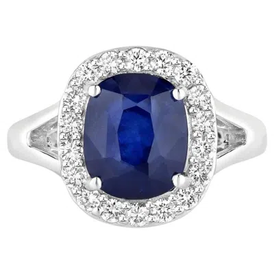 Pre-owned 1stdibs Blue Sapphire Ring With Diamonds 4.3 Carats 18k White Gold
