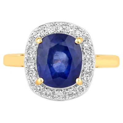 Pre-owned 1stdibs Blue Sapphire Ring With Diamonds 4.34 Carats 18k Yellow Gold