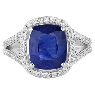 Pre-owned 1stdibs Blue Sapphire Ring With Diamonds 4.54 Carats 18k White Gold