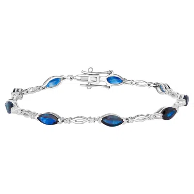 Pre-owned 1stdibs Blue Sapphire Tennis Bracelet Diamonds 5.55 Carats 14k White Gold
