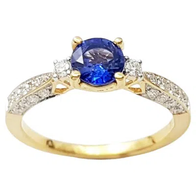 Pre-owned 1stdibs Blue Sapphire With Diamond Ring Set In 18k Gold Settings