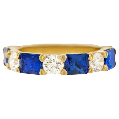 Pre-owned 1stdibs Blue Sapphires Diamonds Half Eternity Band Ring 3.29 Carats 18k Yellow Gold