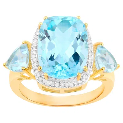 Pre-owned 1stdibs Blue Topaz Cocktail Ring Diamond Halo 8.2 Carats Total 18k Yellow Gold Plated
