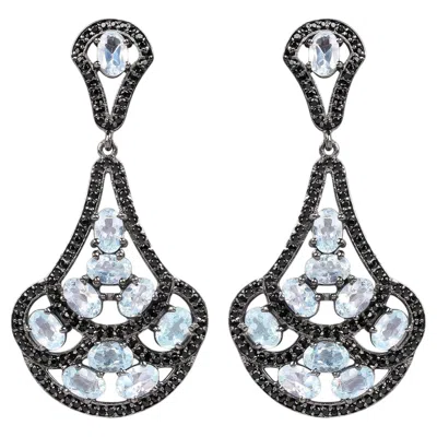 Pre-owned 1stdibs Blue Topaz Dangle Earrings Black Spinel 12.1 Carats Sterling Silver