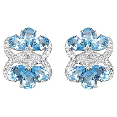 Pre-owned 1stdibs Blue Topaz Earrings 10.2 Carats Rhodium Plated Silver