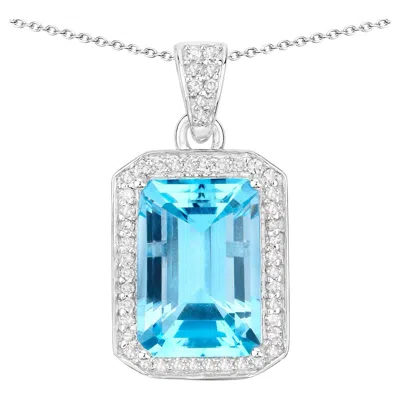 Pre-owned 1stdibs Blue Topaz Pendant Necklace Diamond Setting 5.84 Carats Sterling Silver