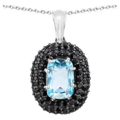 Pre-owned 1stdibs Blue Topaz Pendant With Black Spinel 6.68 Carats Sterling Silver
