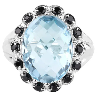 Pre-owned 1stdibs Blue Topaz Ring Black Spinel 12.4 Carats Sterling Silver