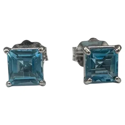 Pre-owned 1stdibs Blue Topaz Stud Earrings 14kt White Gold 4mm Emerald Cut Estate