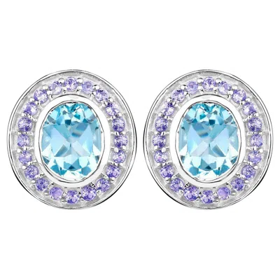 Pre-owned 1stdibs Blue Topaz Stud Earrings Tanzanite 6.2 Carats 18k Gold Plated Silver