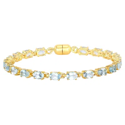 Pre-owned 1stdibs Blue Topaz Tennis Bracelet 10.1 Carats Gold Plated Silver
