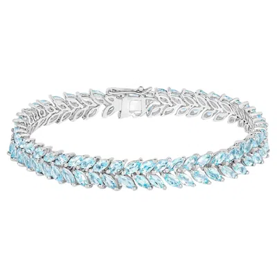 Pre-owned 1stdibs Blue Topaz Tennis Bracelet 15 Carats 18k White Gold Plated Silver