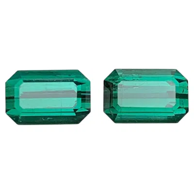 Pre-owned 1stdibs Bluish Green Natural Tourmaline Pair 5.39 Carat Emerald Cut Loose Gemstones