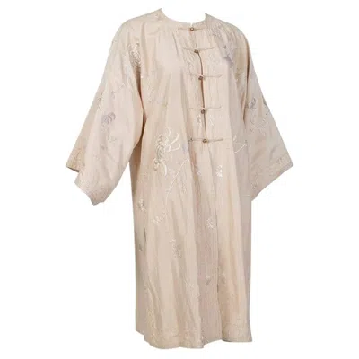 Pre-owned 1stdibs Blush Edwardian Padded Canton Silk Embroidered Boudoir Robe - O/s, 1900s In Sand