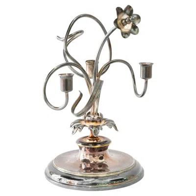 Pre-owned 1stdibs Brass Silvered Jugendstil Candle Holder For 3 Candles Vienna Around 1908 In Gray