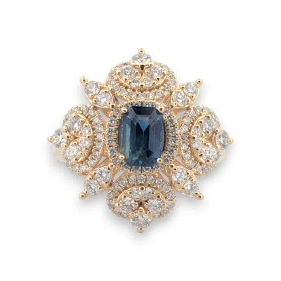 Pre-owned 1stdibs Briarcliff 14k Gold Sapphire & Diamond Cocktail Ring In Blue
