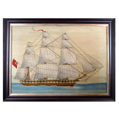 Pre-owned 1stdibs British Sailor's Woolwork Of A Three-masted Ship Flying The Red Ensign Circa 186