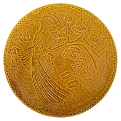 Pre-owned 1stdibs Brown Ceramic Dish With Bird Decoration, France, 1960s