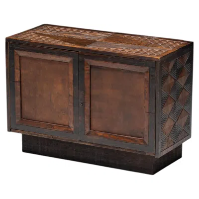 Pre-owned 1stdibs Brutalist Cabinet With Leather-clad Doors, Africa, Mid-20th Century In Brown