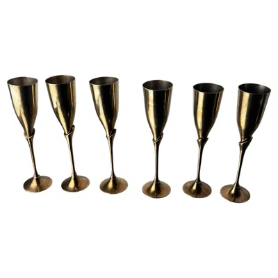 Pre-owned 1stdibs Brutalist Champagne Glasses In Brass, Set Of 6, Spain, 1970's In Black