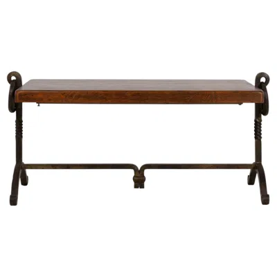 Pre-owned 1stdibs Brutalist Coffee Table With Wrought Iron Base In Brown