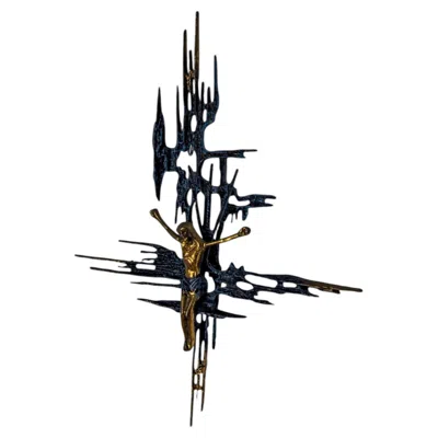 Pre-owned 1stdibs Brutalist Spanish Brass Crucifix After Dalí's Christ, Circa 1970 In Black