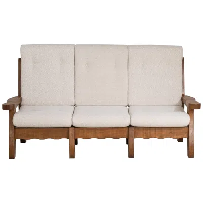 Pre-owned 1stdibs Btutalist Oak Upholstered Sofa In Brown