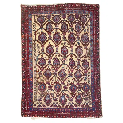 Pre-owned 1stdibs C. 1950 Field Of Seeds & Pomegranates Hand-knotted Wool Rug 4.3 X 5.1 In Brown