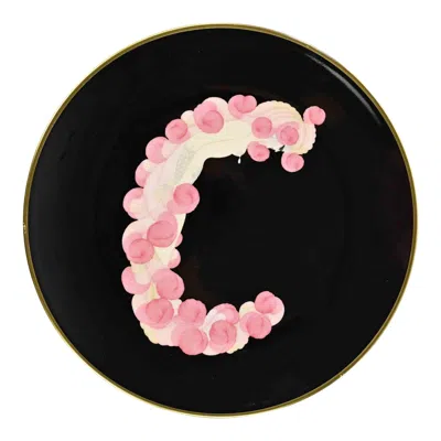Pre-owned 1stdibs C Plate - The Alphabet By Erté, Ceramic, Italian Design, 1986 In Black