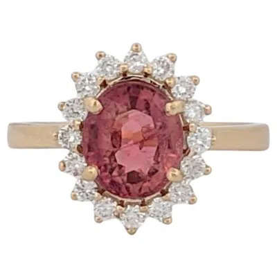 Pre-owned 1stdibs Calista 14k Yellow Gold Ring With Peach Tourmaline & 0.35ctw Natural Diamonds