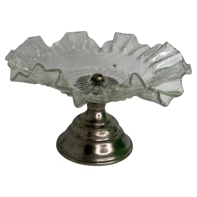 Pre-owned 1stdibs Candy Dish With Silver Plate Pedestal Crystal Pressed Glass Antique 1890's