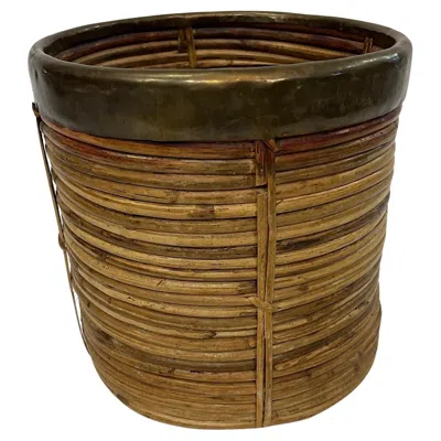 Pre-owned 1stdibs Cane And Brass Wastecan In Brown