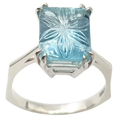 Pre-owned 1stdibs Carved Aquamarine Ring Set In Platinum 900 Settings In Multi
