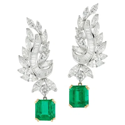 Pre-owned 1stdibs Cascading Diamond And Emerald Drop Earrings In Green