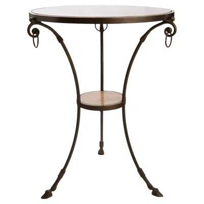 Pre-owned 1stdibs Cast Bronze Gueridon Side Table With Hoof Foot & Rope Details With Marble Top In Gold