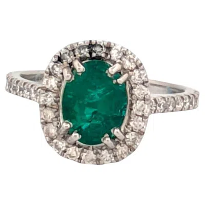 Pre-owned 1stdibs Celeste 14k White Gold Ring With 1.00 Ct Natural Oval Emerald, Size 7