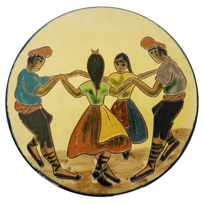 Pre-owned 1stdibs Ceramic Dish With Dancers Decoration, France, 1960s In Sand